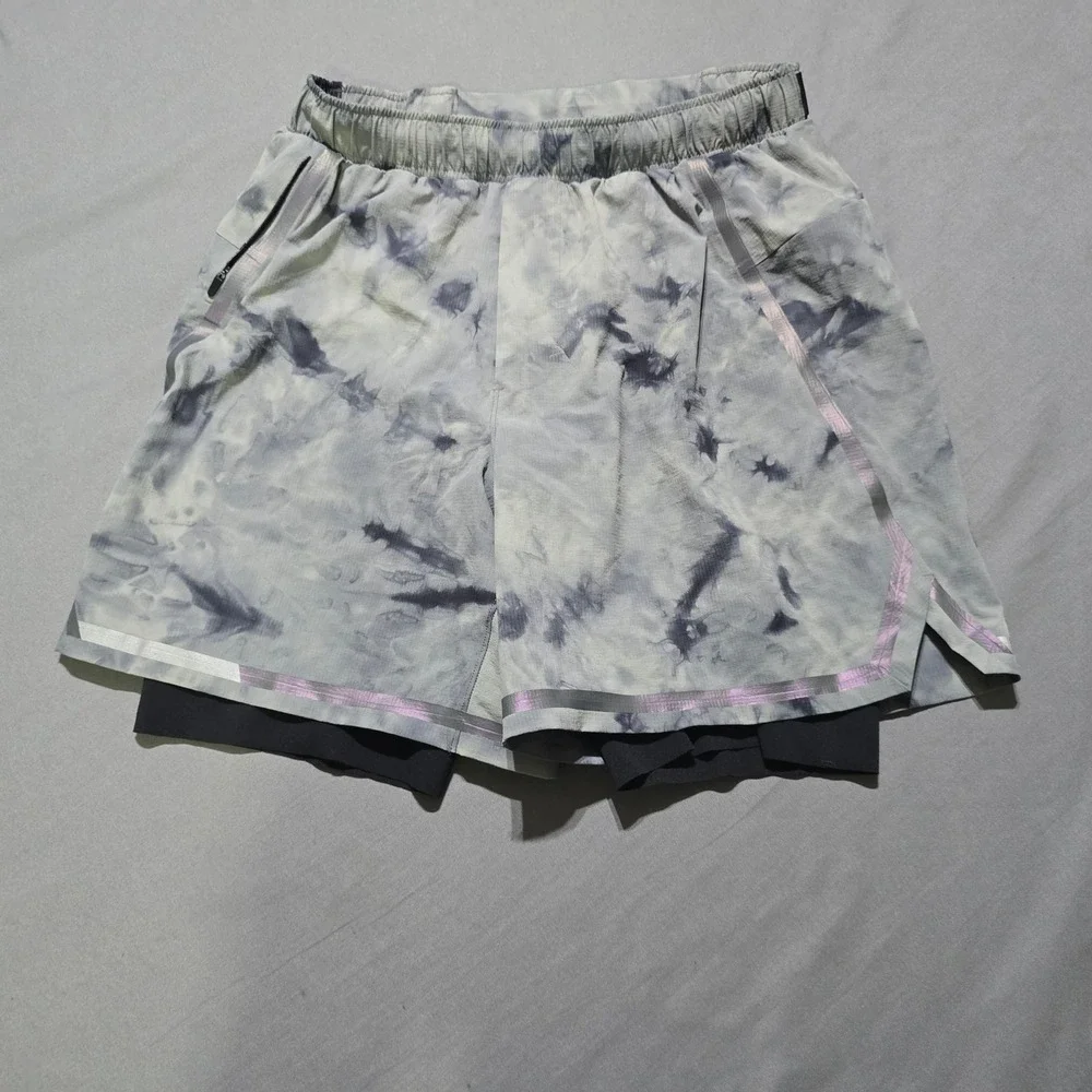 Lululemon Surge Shorts Mens Small Grey Tie Dye 2-in-1 Lined Athletic Running